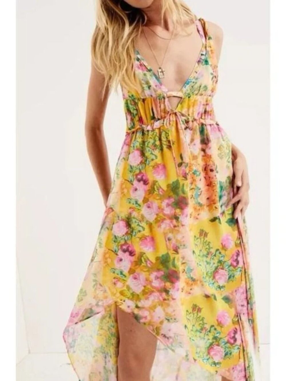 NWT For Love & Lemons Asymetric Madison Chiffon Dress Gown Cut Out